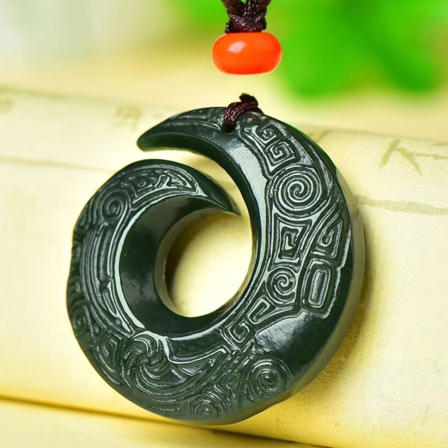 天然和田玉青玉时来运转玉吊坠男女款轮回平安扣玉佩无证书