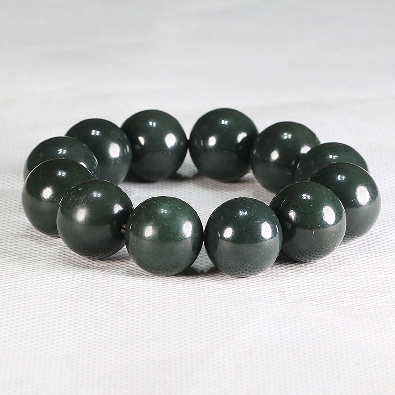 和田玉青玉手串手链 男女款单圈手串直径18mm佛珠玉手串配证书