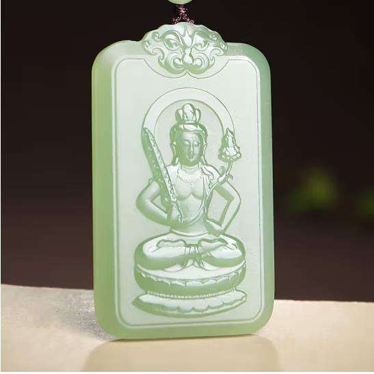 和田玉吊坠十二生肖守护玉挂件吊坠生肖牛虎虚空藏菩萨玉牌本命佛