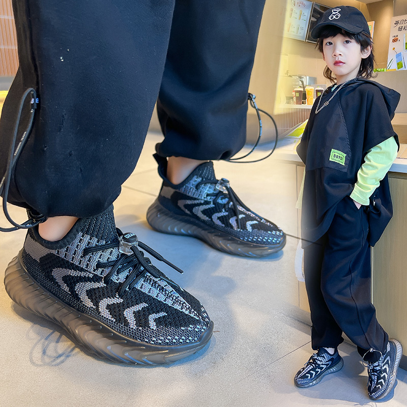 男童网鞋2024新款儿童运动鞋女童椰子鞋飞织网面透气跑步鞋大童