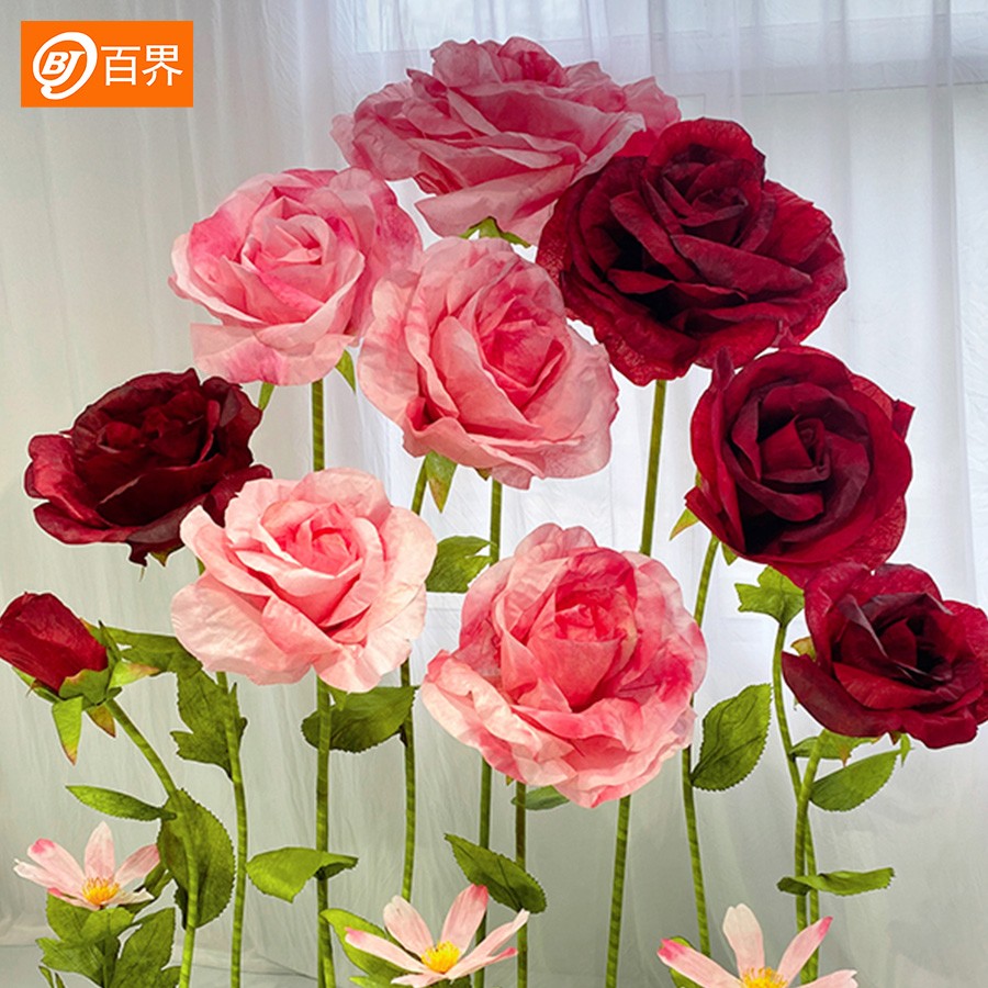 花艺直播间褶皱玫瑰套五橱窗美陈装饰道具