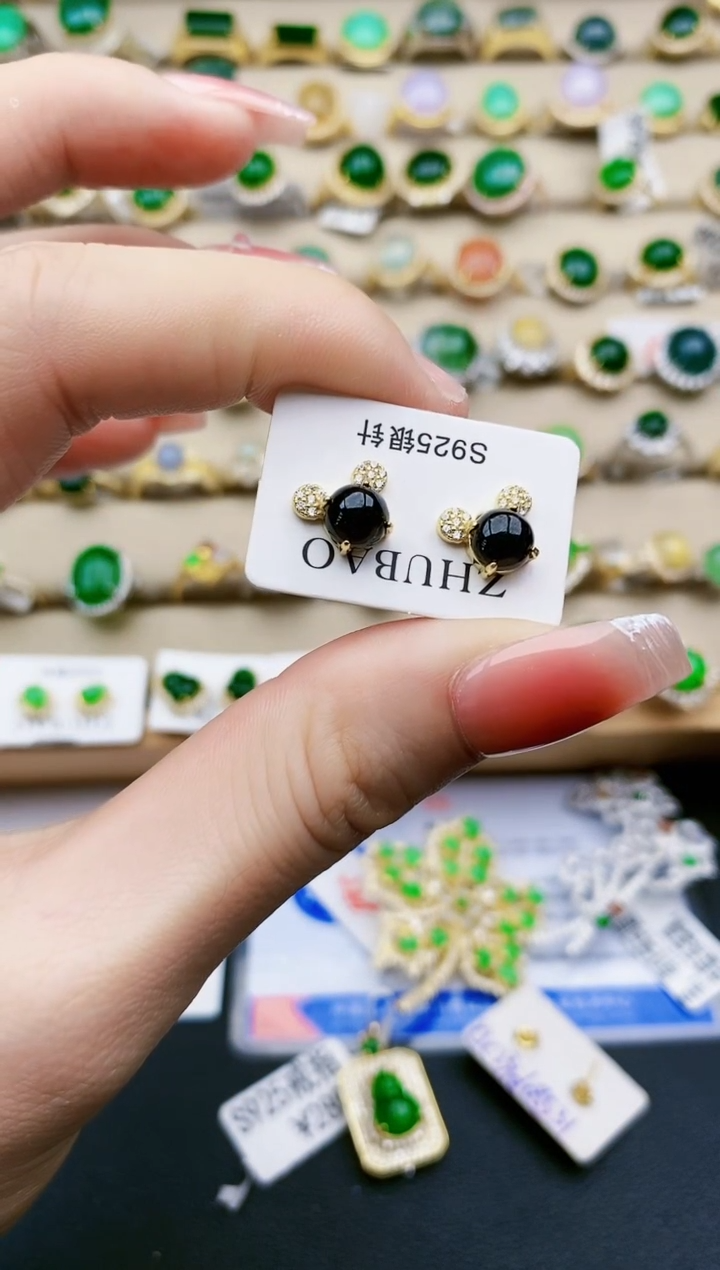 【闪购商品】翡翠耳饰银S925镶嵌11