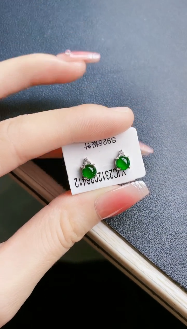 【闪购商品】翡翠耳饰银S925镶嵌1