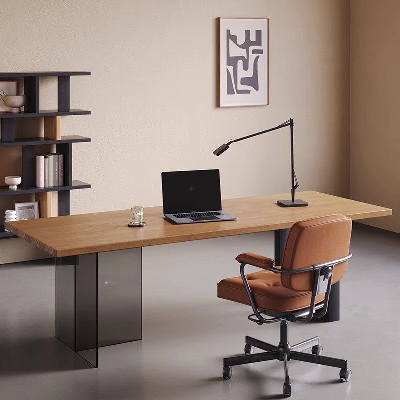 北欧意式实木实心书桌椅组合客厅家用茶几工作台办公沙发后长条桌