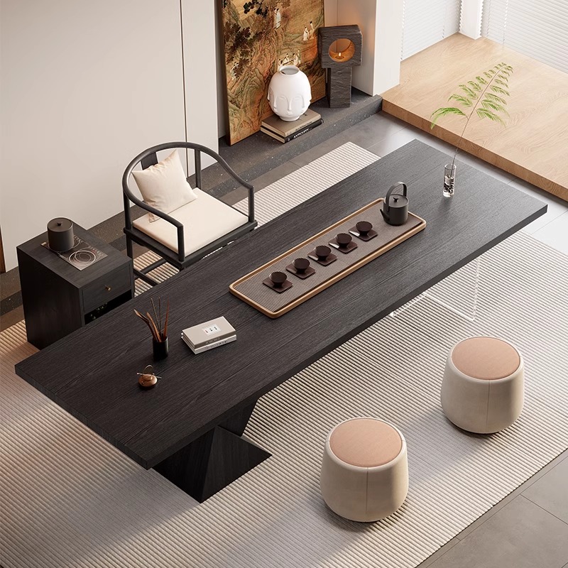 简约意式轻奢实木大板茶台茶桌椅组合2024新款简约办公室客厅家用