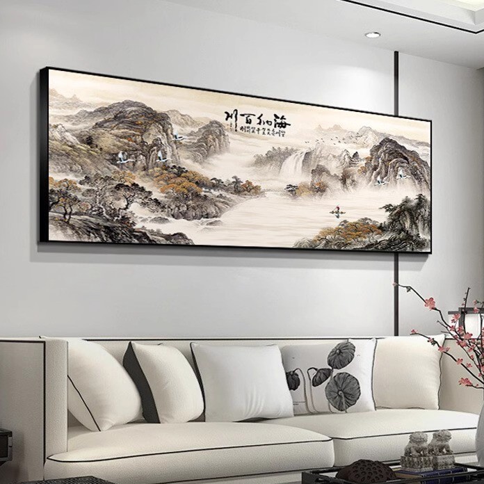 新中式山水装饰画中国风客厅沙发背景墙壁画办公室挂画国画风水画