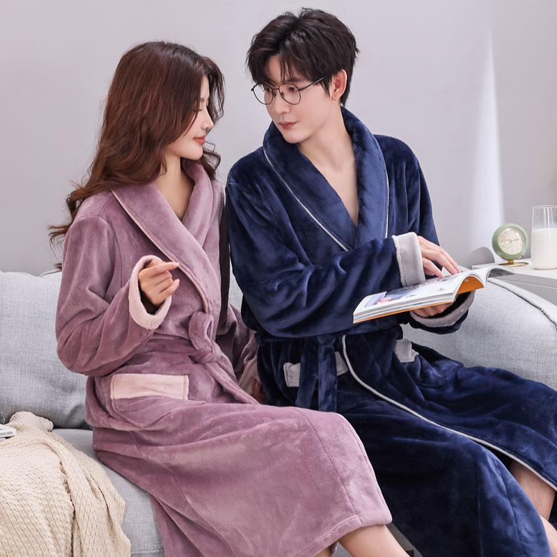 睡衣情侣睡袍女家居服冬晨袍加厚珊瑚绒男秋冬季法兰绒浴袍女长款