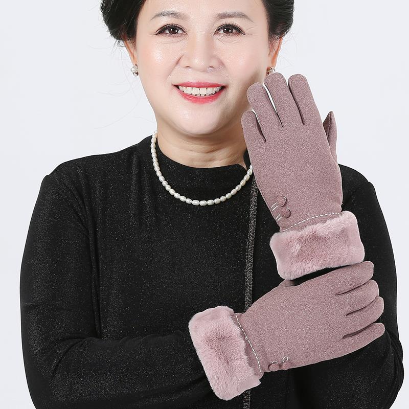 秋冬季户外老人骑行手套女防寒防风保暖妈妈奶奶加绒触屏手套冬天