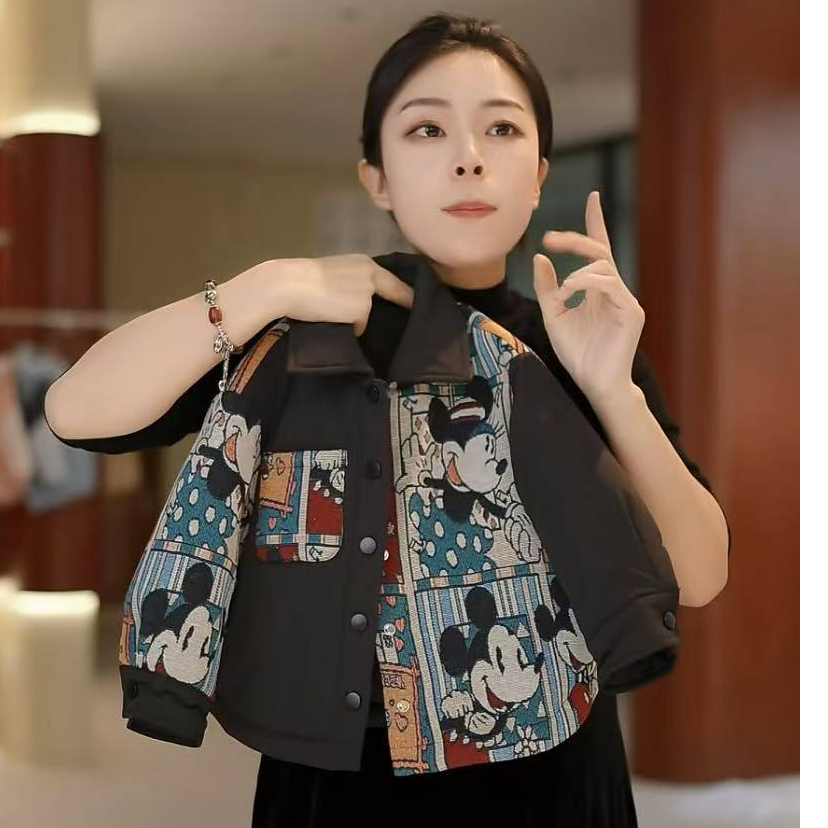 幂姐原创2025秋冬季男女童潮流织锦提花衬衫式米奇棉服MJD243365