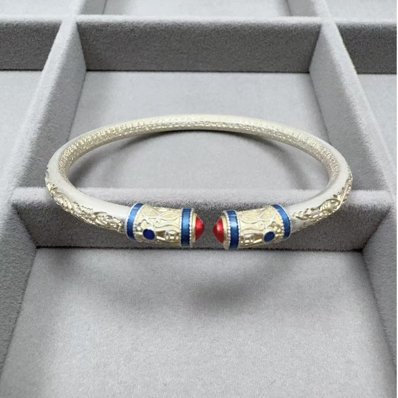 足银手镯 足银999.9珐琅描金开口手镯新中式国风