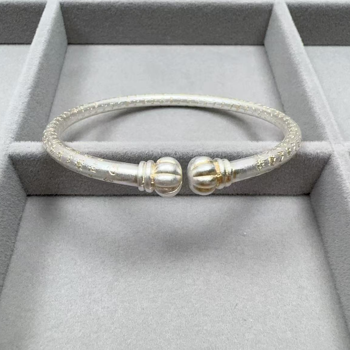 足银手镯 足银999.9气质描金心经南瓜头开口手镯时尚经典镯子