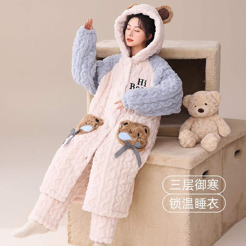 2024冬季上新爆款鼻涕熊睡衣时尚舒适三层夹棉保暖家居服可外穿