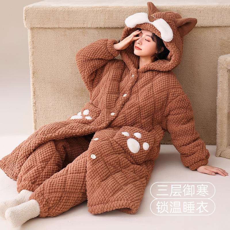 2024冬季上新爆款小海狸睡衣时尚舒适三层夹棉保暖家居服可外穿