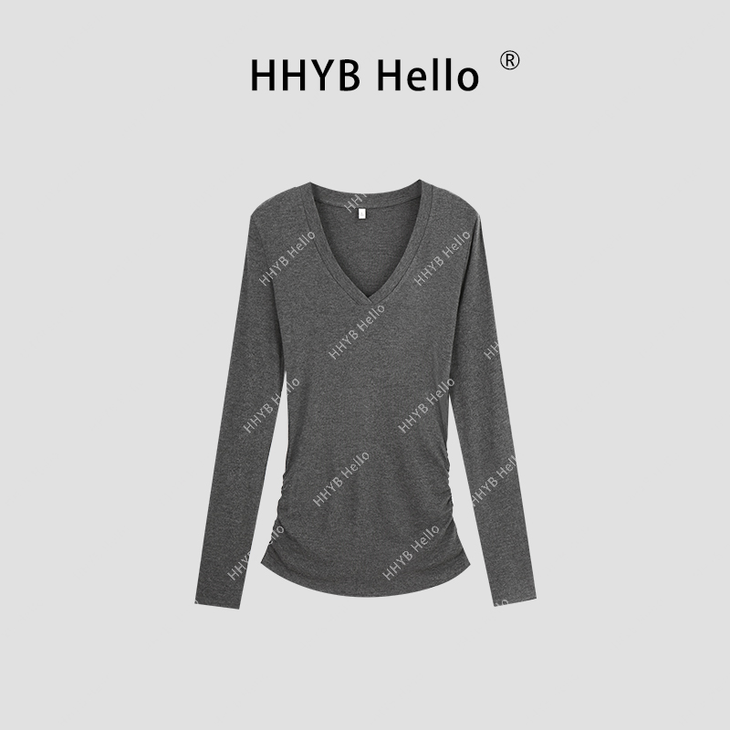 HHYB HelloV领纯欲显瘦针织衫 简约百搭打底衫通勤上衣女 240384