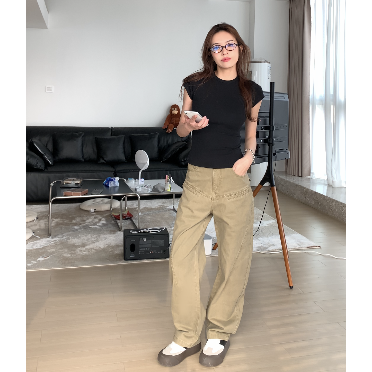 HHYB Hello【YD】高腰弧形轮廓直筒工装裤2024休闲百搭长裤H50001