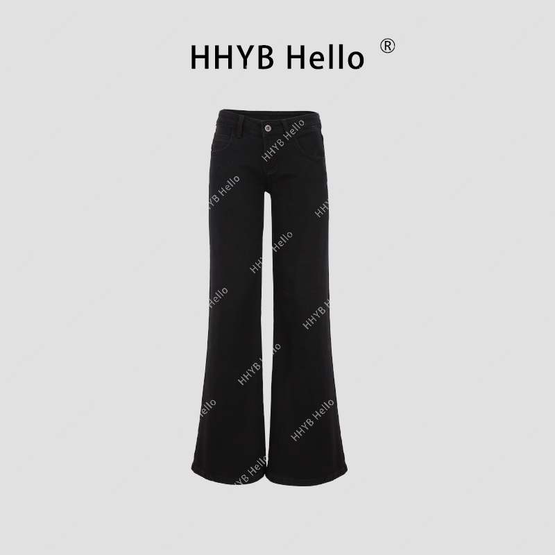 HHYB Hello黑色低腰喇叭阔腿牛仔长裤女百搭显瘦长裤 Q244183