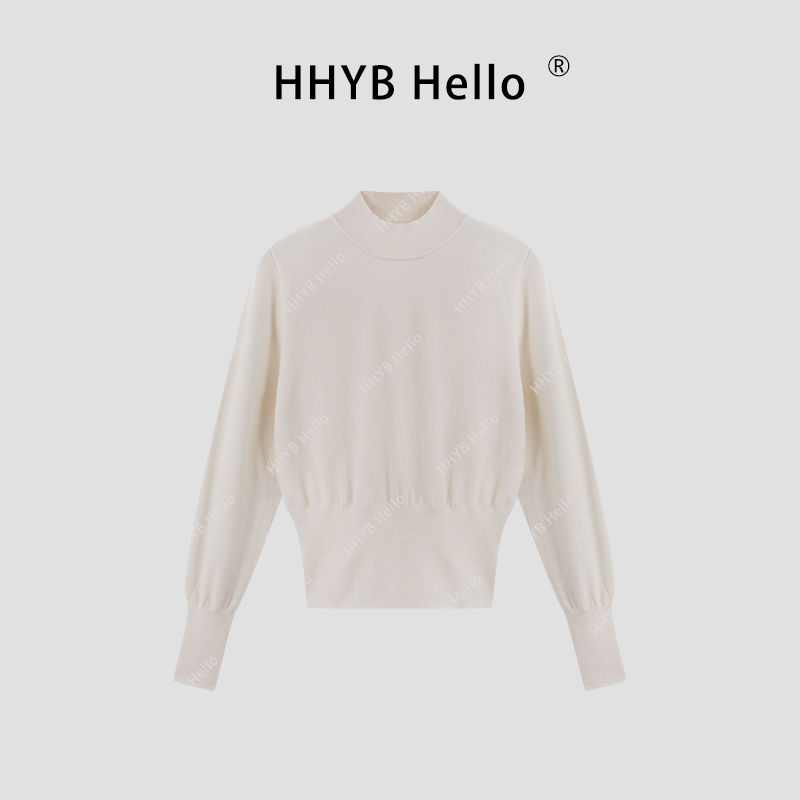 HHYB Hello半高领长袖套头毛衣针织打底衫新款慵懒设计感上衣M951