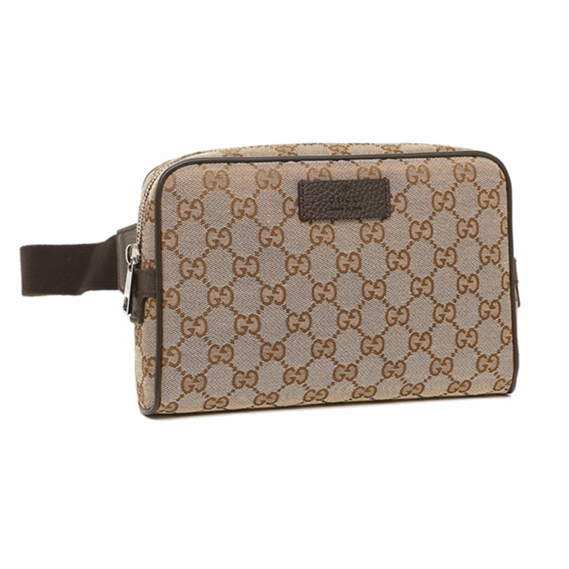 【香港发货】GUCCI古驰 老花Logo徽标贴饰帆布拼皮 胸包腰包 情侣款
