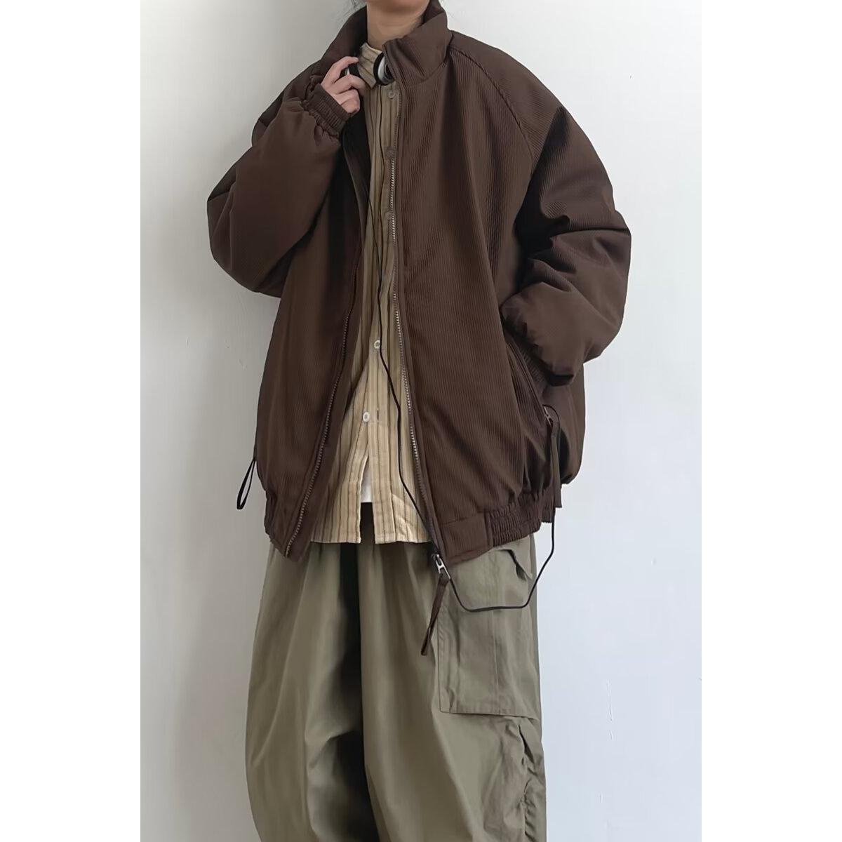冬季日系复古纯色立领加厚保暖宽松潮牌棉衣男女简约百搭棉服外