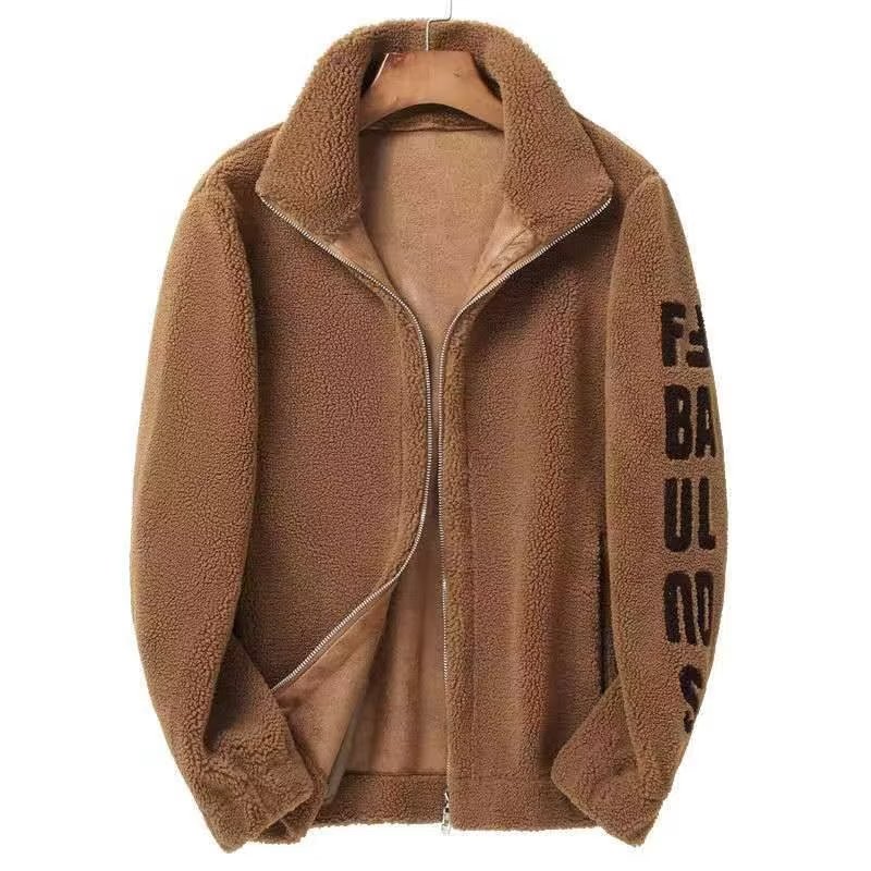 新款男保暖休闲男士外套秋冬季羊剪绒立领夹克颗粒绒卫衣羊羔加绒