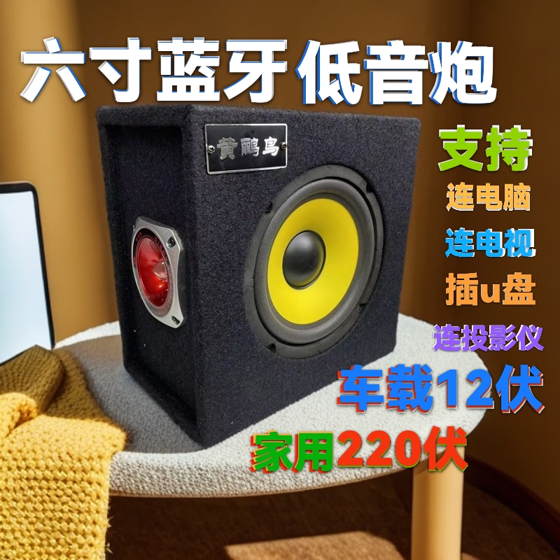 6寸车载蓝牙低音炮音响12V220V家用小音响重低音大喇叭支持u盘电
