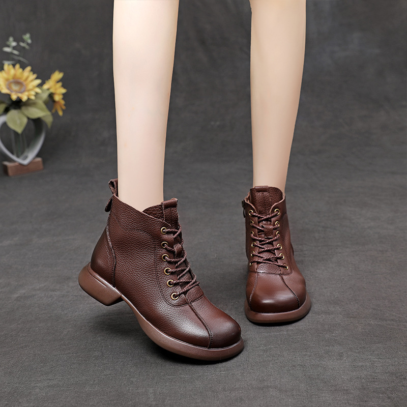 马丁靴秋冬真皮牛皮保暖棉靴复古软底防滑英伦风低帮中老年短靴