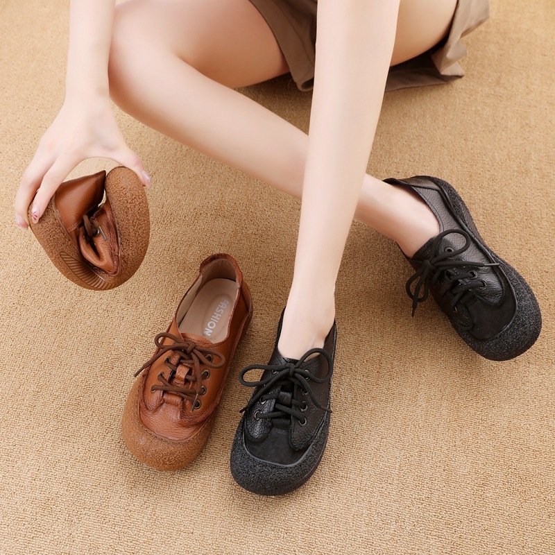 秋季新款手工女鞋头层牛皮真皮妈妈鞋时尚运动休闲鞋潮鞋软底防滑