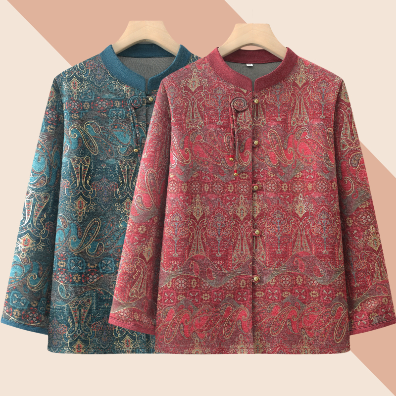 中老年人秋款衬衫女奶奶装洋气长袖唐装立领开衫外套60岁70岁奶奶