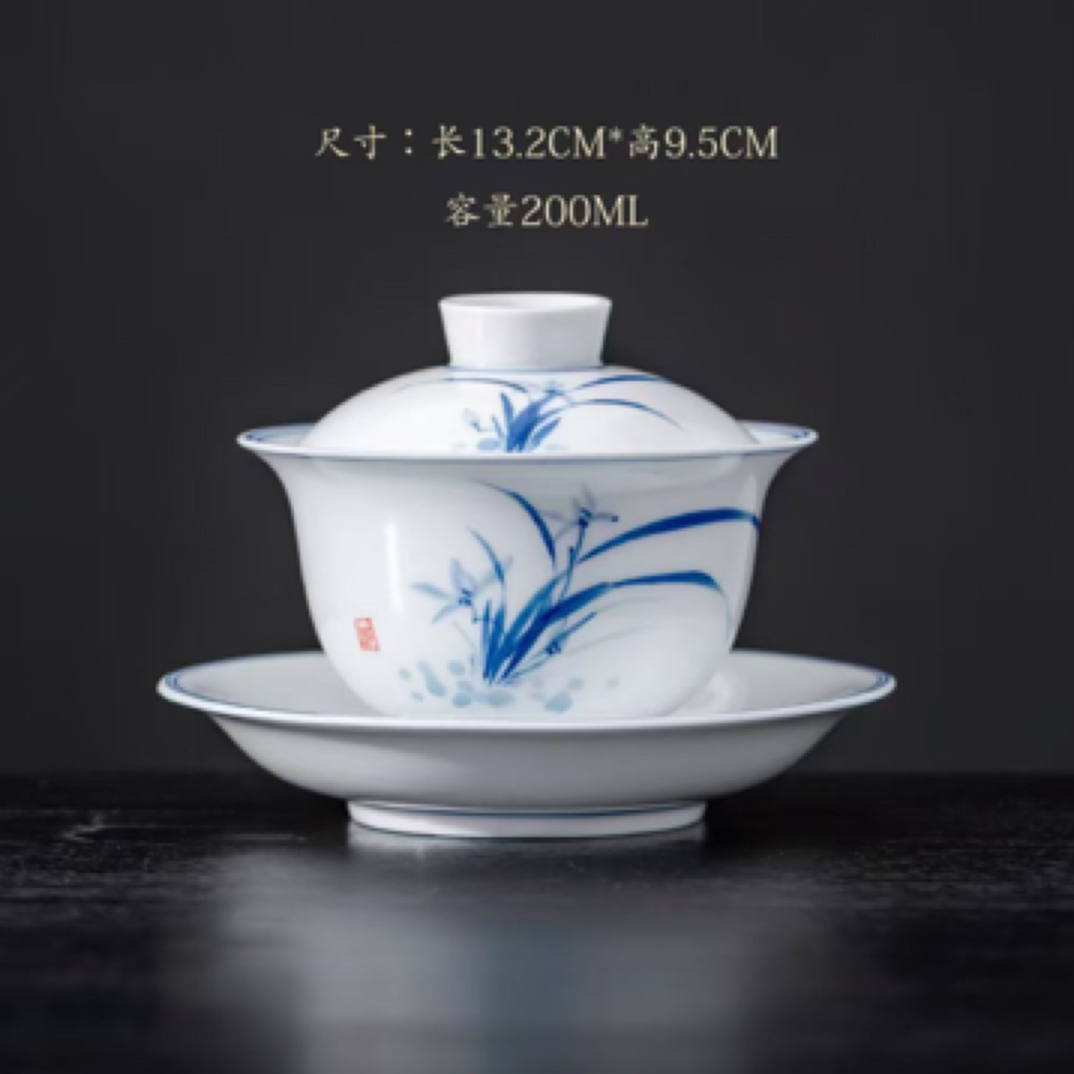景德镇手绘白瓷盖碗单个大号陶瓷泡茶三才碗功夫茶茶壶薄胎茶碗