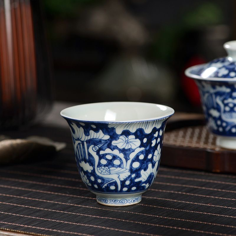 景德镇峰胜堂青花一路连科铃铛杯主人杯陶瓷功夫茶杯高档送礼杯子