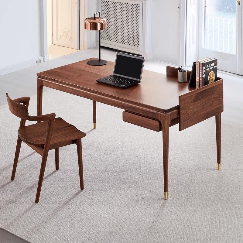 北美黑胡桃木书桌带抽屉轻奢办公桌现代写字台书房简约实木电脑桌