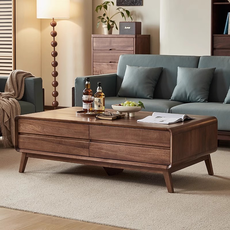 美域工坊实木茶几北欧简约北美黑胡桃木家用咖啡桌小户型客厅茶台