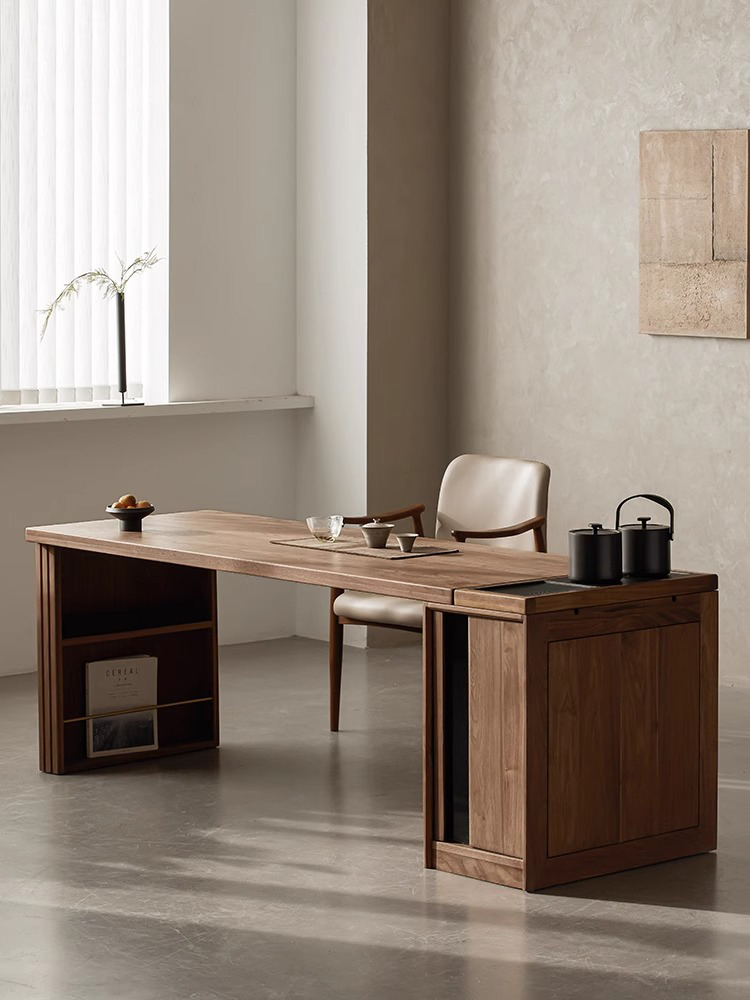 四时茶桌阳台新中式简约北美黑胡桃木餐办公室桌禅意家用泡茶桌椅