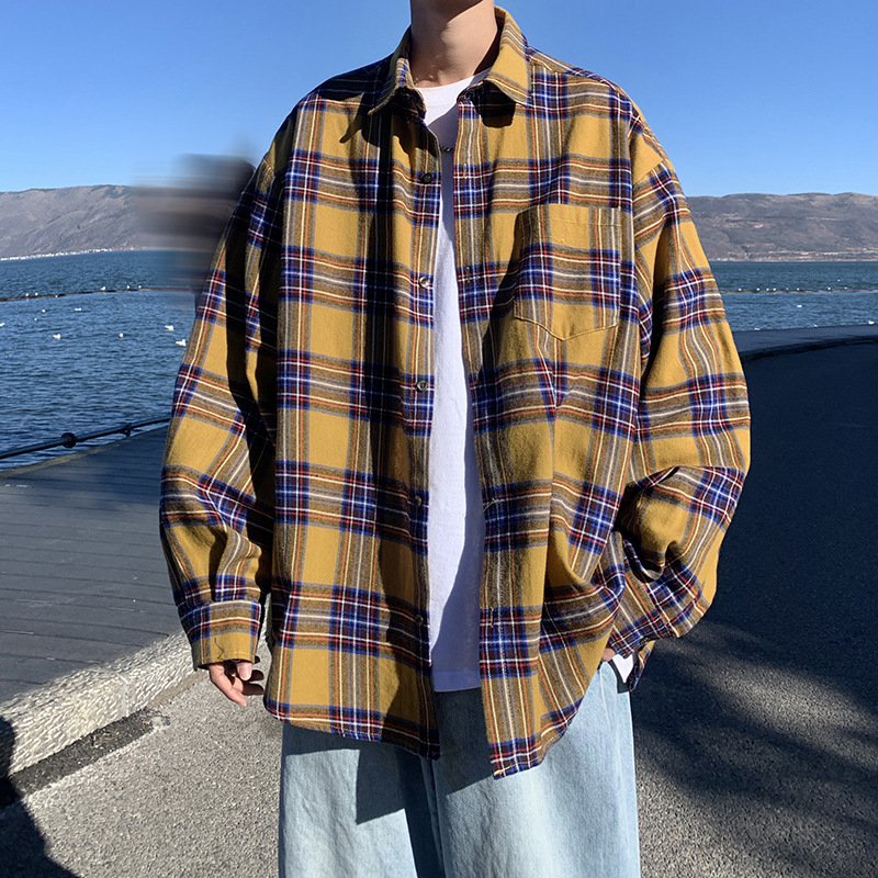 格子衬衫男秋季潮牌痞帅长袖衬衣ins潮流百搭宽松青少年外套