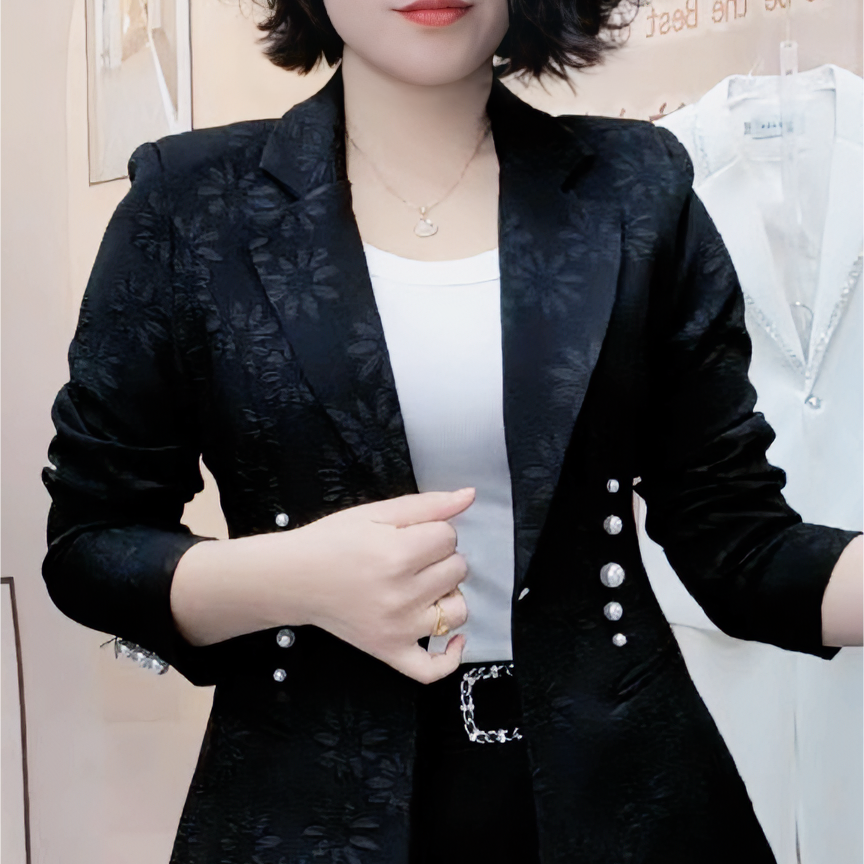 提花刺绣长袖小西服女2025大码女装春夏季新款轻奢西装外套女气质