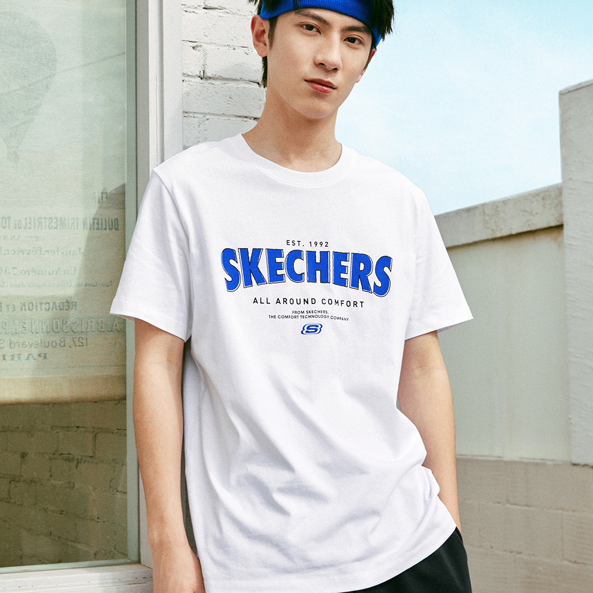 斯凯奇官方男款针织T恤休闲圆领运动上衣舒适透气短袖衫L223M109