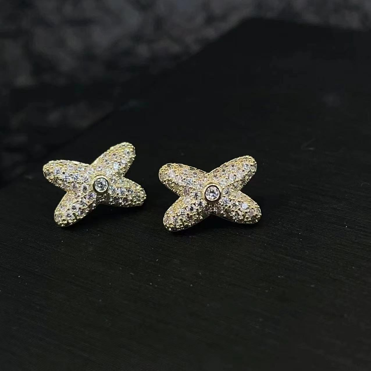 合金合成锆石耳饰 【雪糕专属】s0760 交叉合金耳钉