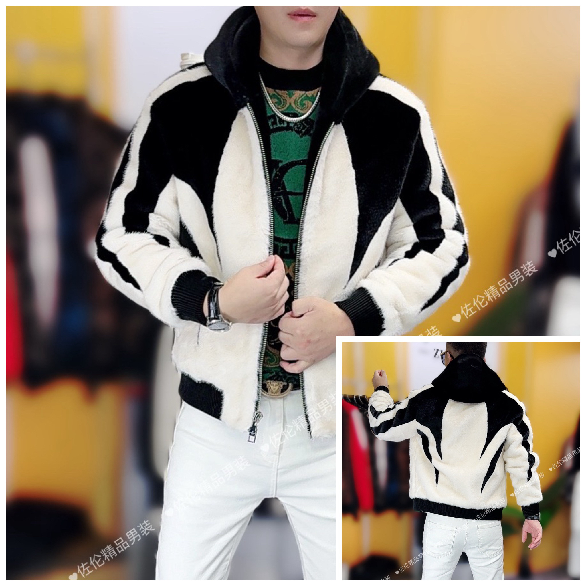 97881冬季新款加厚时尚高品质轻奢男士修身连帽外套