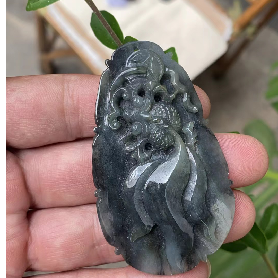 天然翡翠冰墨金玉满堂特色挂件