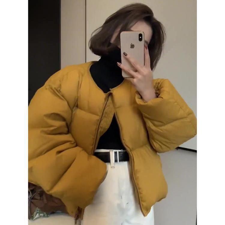 棉衣羽绒衣羽绒服冬季新款高级感超好看小个子韩系姜黄色短款加厚
