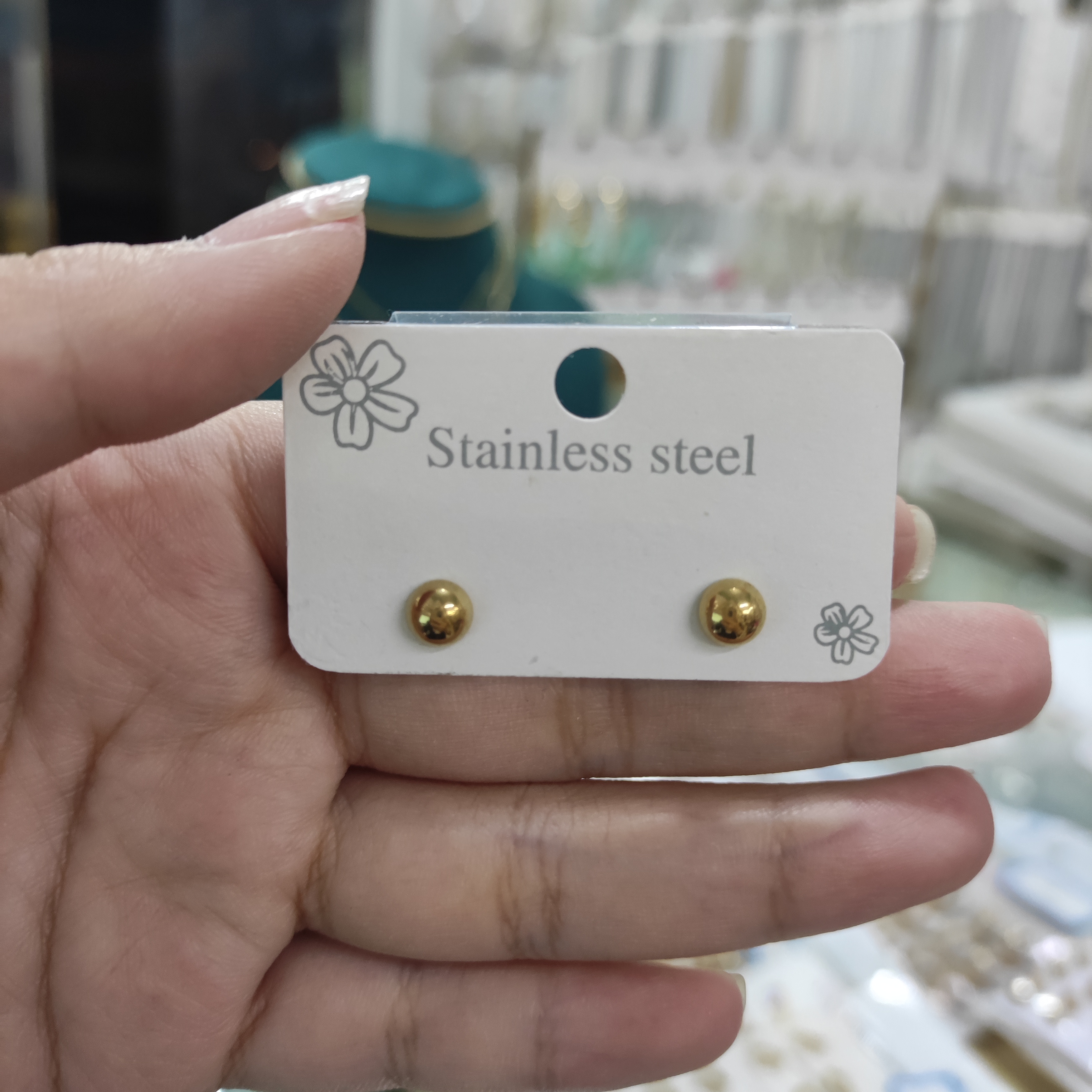 钛钢耳饰 法式轻奢复古蘑菇半圆耳钉日常简约