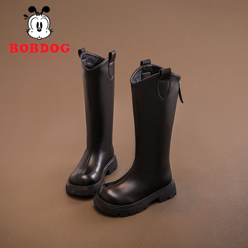 巴布豆高筒靴女童2025女童马丁靴长筒靴秋冬童鞋新款休闲靴子儿童