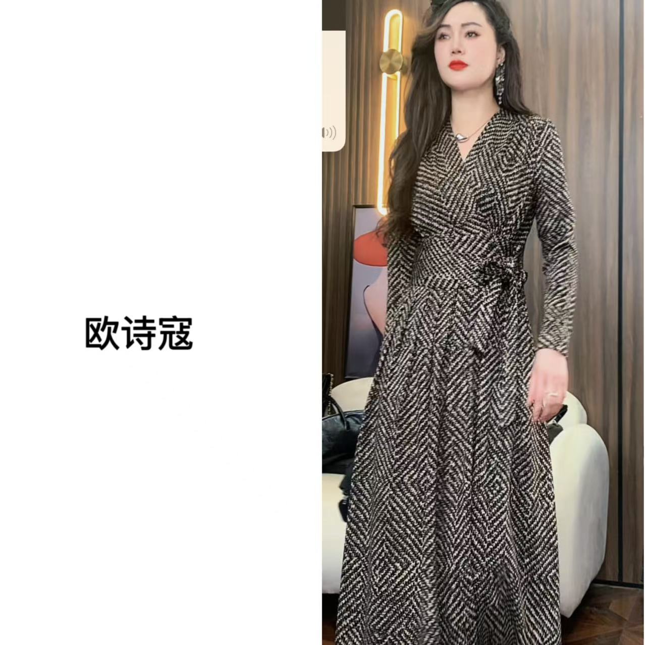 3358秋冬加绒时尚百搭长袖加绒连衣裙