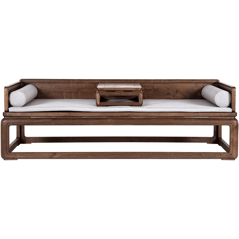 新中式免漆黑胡桃罗汉床黑胡桃美人榻复古仿古实木沙发床