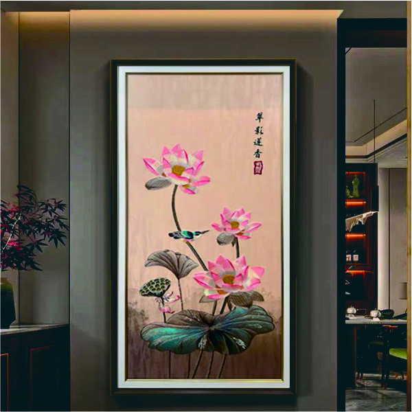 织锦绣荷花入户玄关装饰刺绣挂画现代简约新中式走廊过道苏绣框画