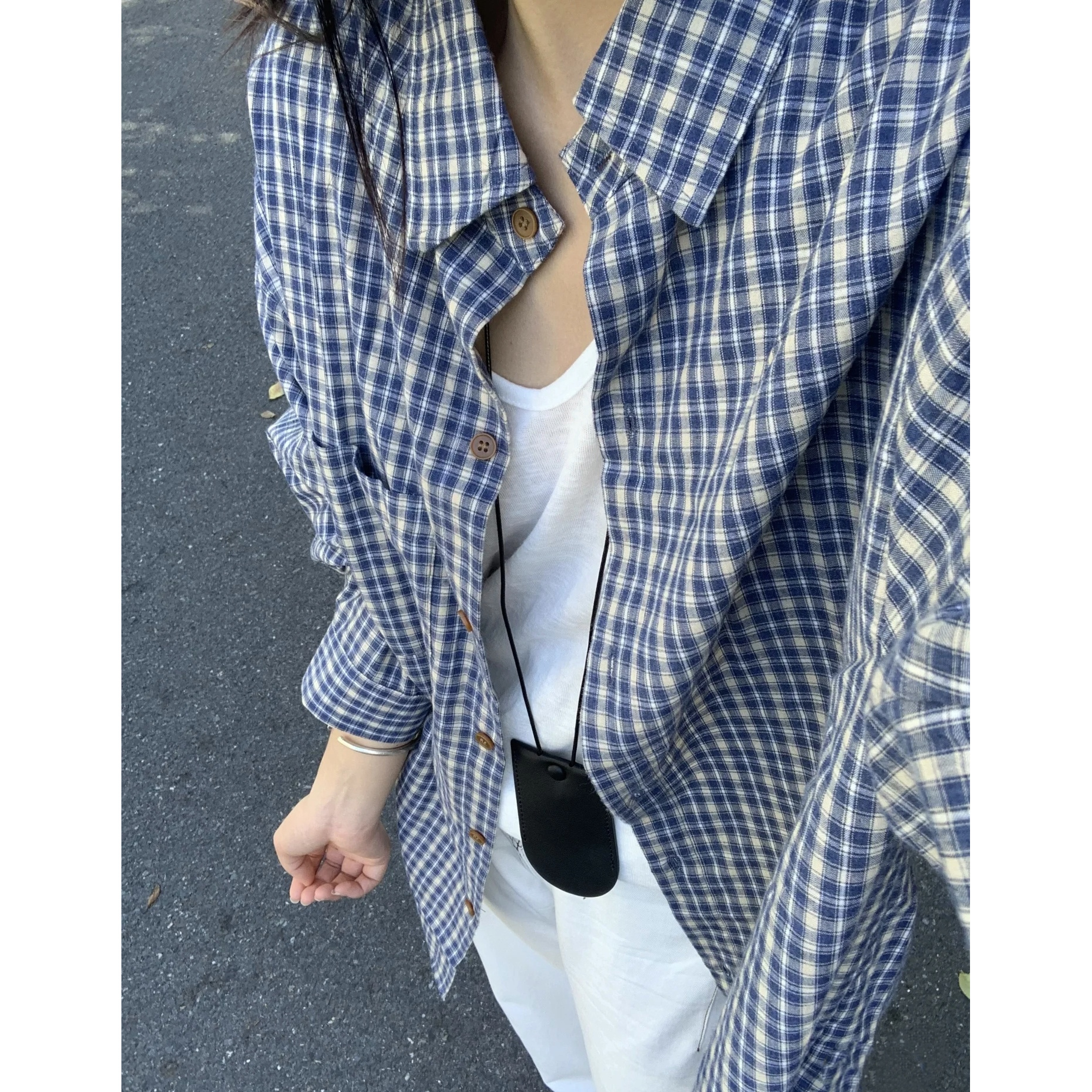 美拉德复古格子撞色长袖衬衫女2025年早春新款设计感小众宽松外套