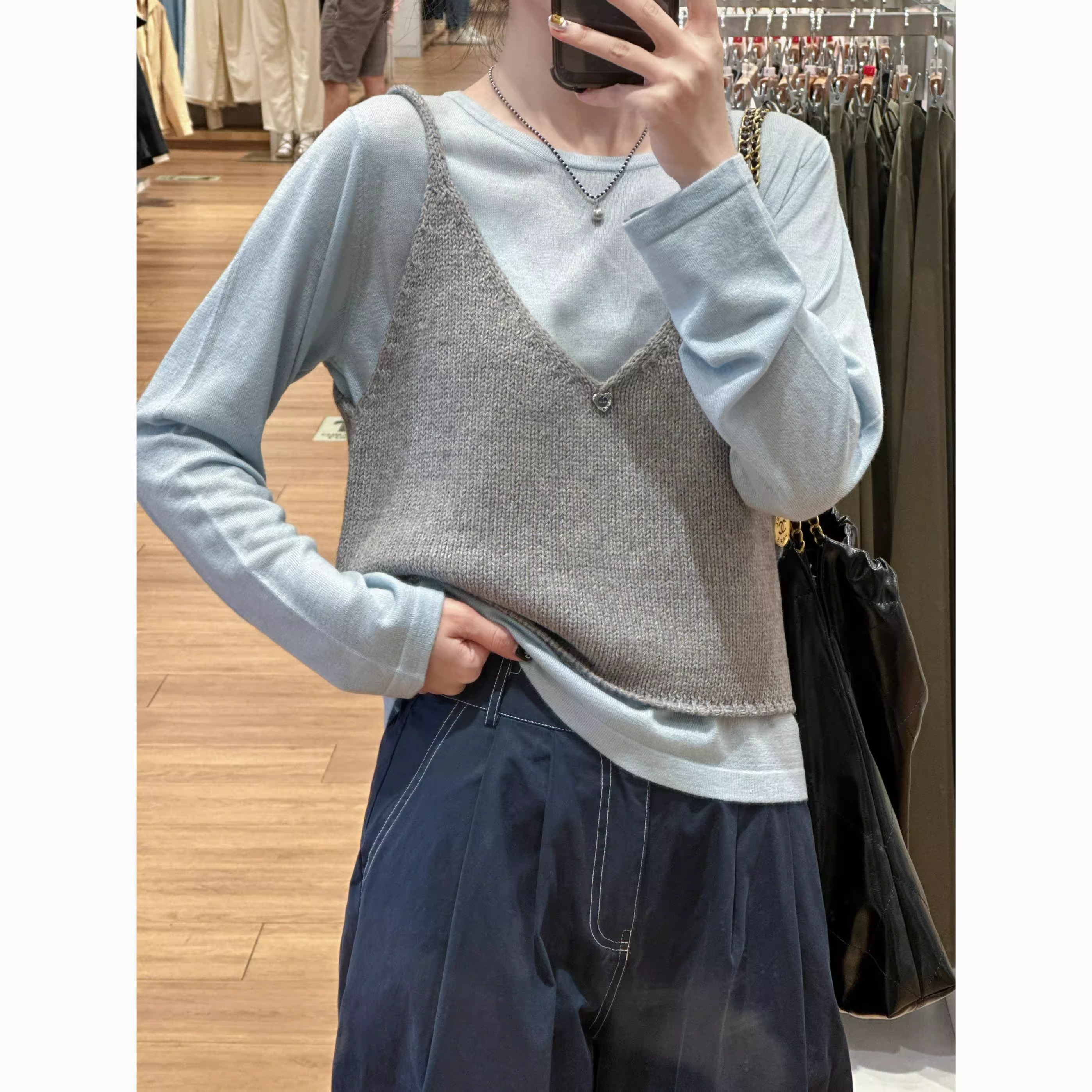 现货】2025春季新款圆领纯色打底背心马甲叠穿两件套针织背心8101
