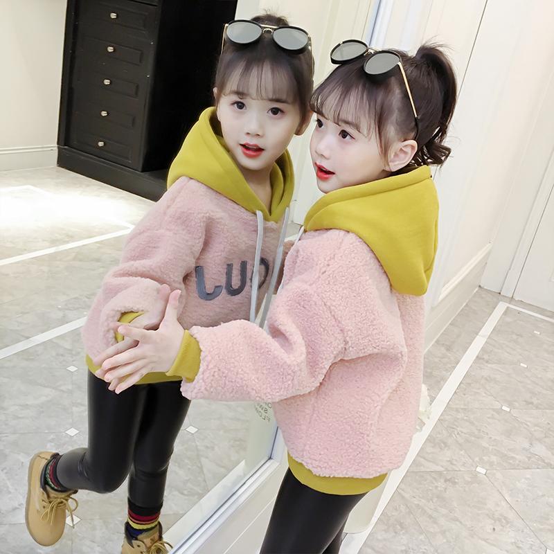 女童加绒加厚卫衣2023新款韩版潮洋气秋冬装中大儿童女孩连帽上衣