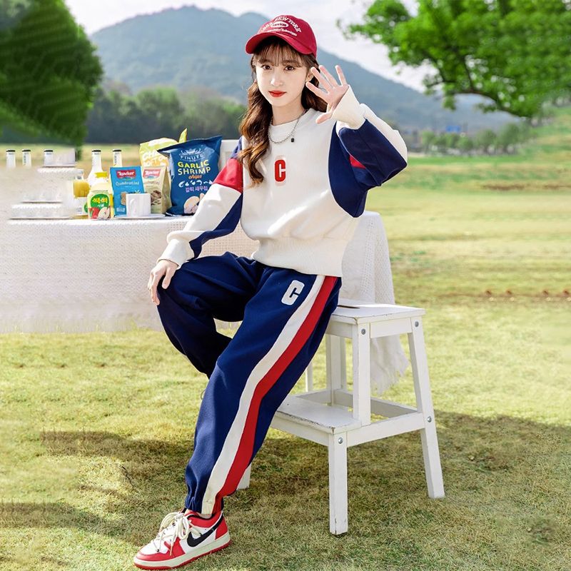 女童装秋装套装2023新款春秋款中大儿童网红运动服女孩洋气两件套