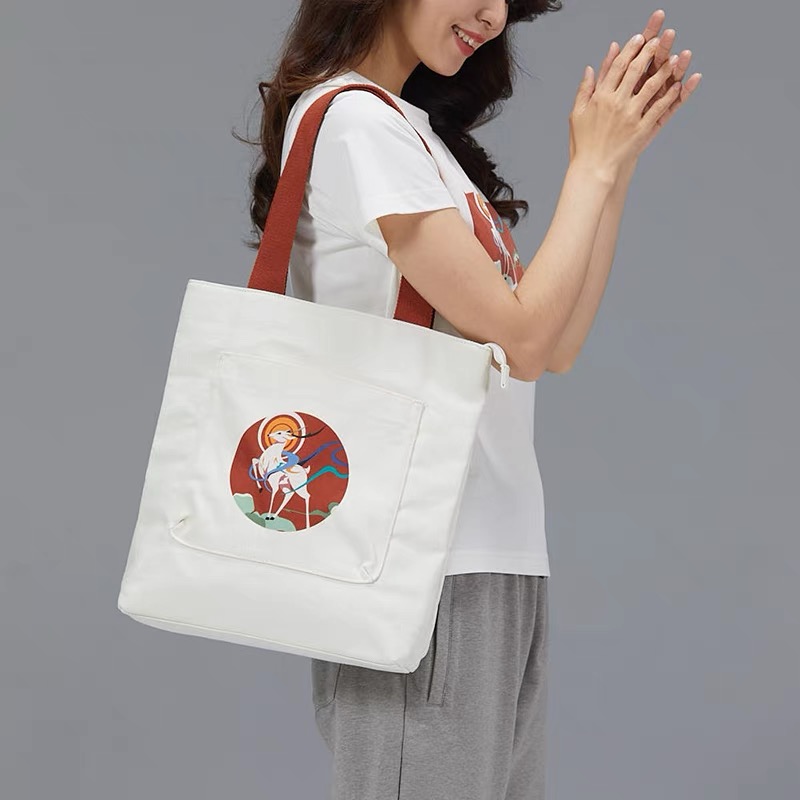 素道天然彩棉背提包休闲简约文艺肩包百搭国潮时尚